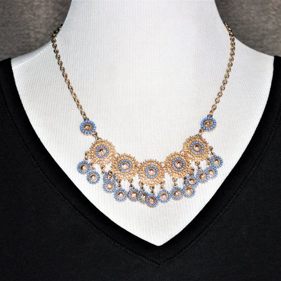 Intricate Gold & Turquoise Beaded Statement Necklace - Picture 1 of 5